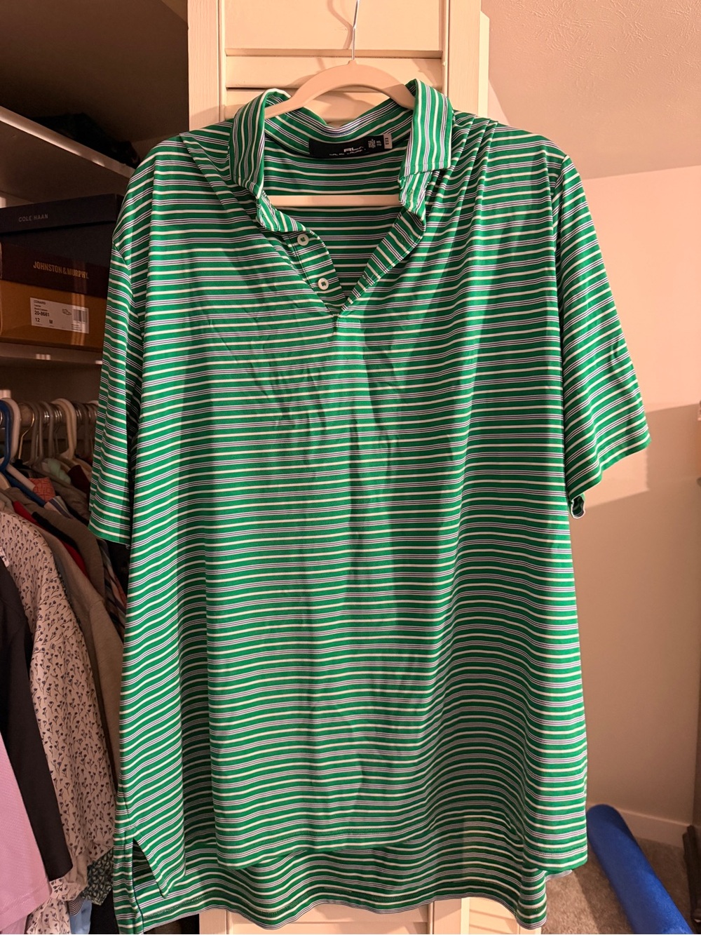 RLX Ralph Lauren Green and White Striped Polo Shirt